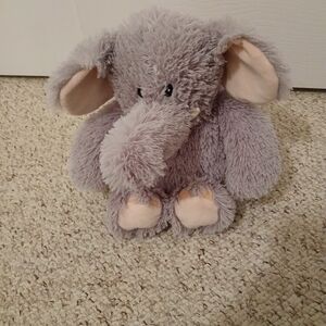 Warmies Plush Elephant Stuffed Animal in Light Gray with Peach Accents